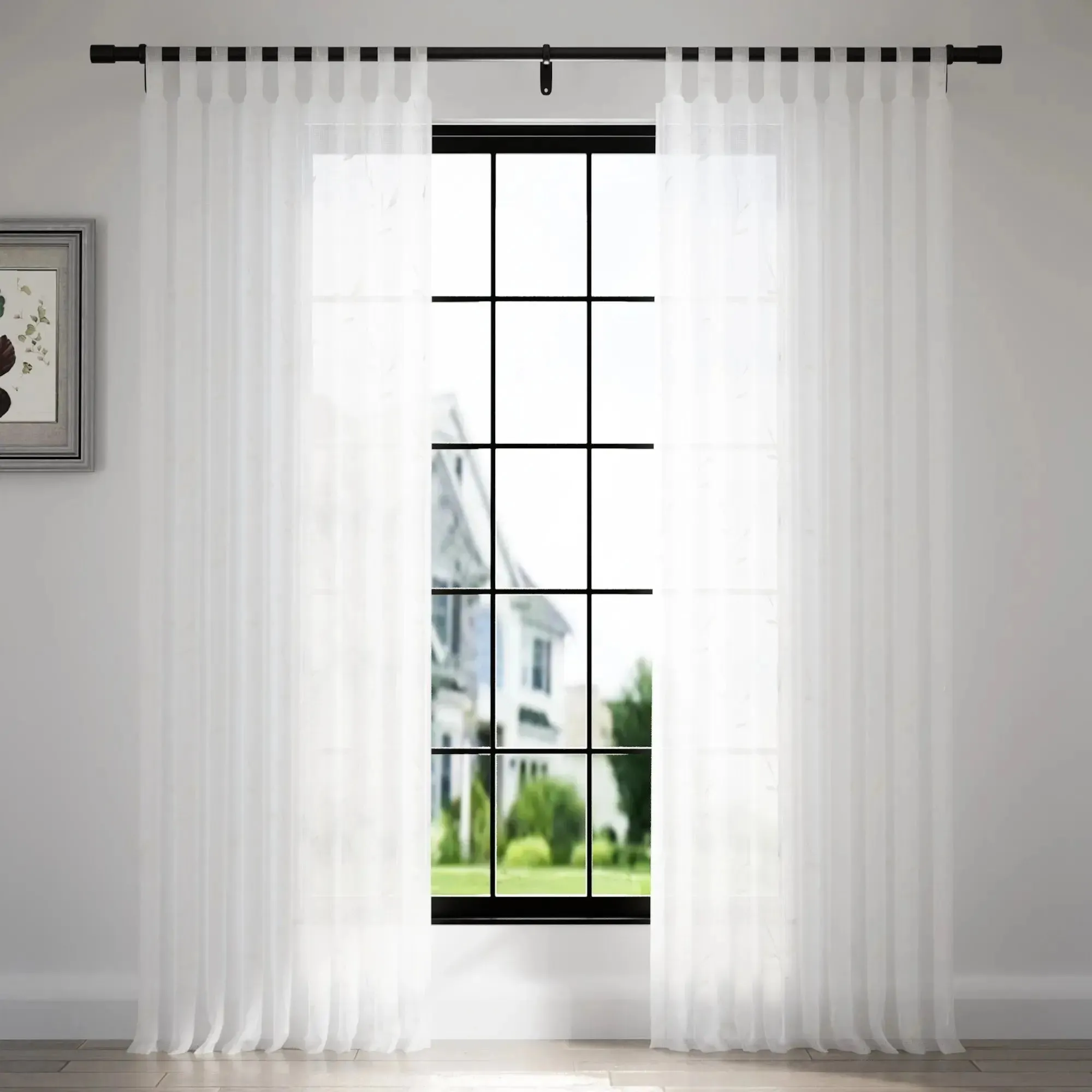 Florida Embossed White Semi Sheer Curtain Soft Top