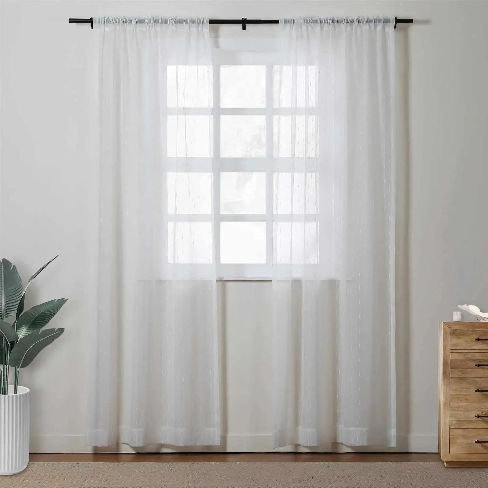 Florida Embossed White Semi Sheer Curtain Soft Top