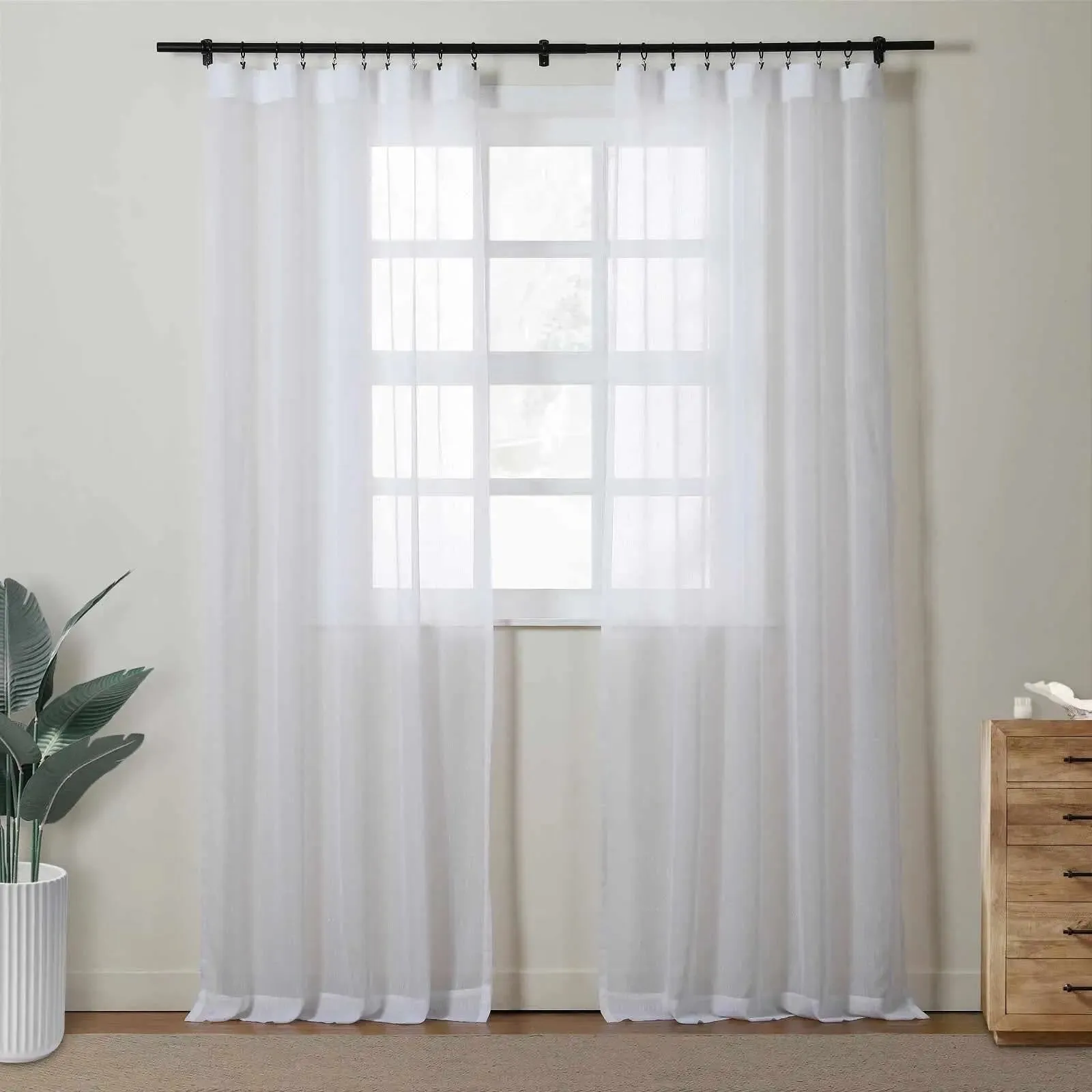 Florida Embossed White Semi Sheer Curtain Soft Top