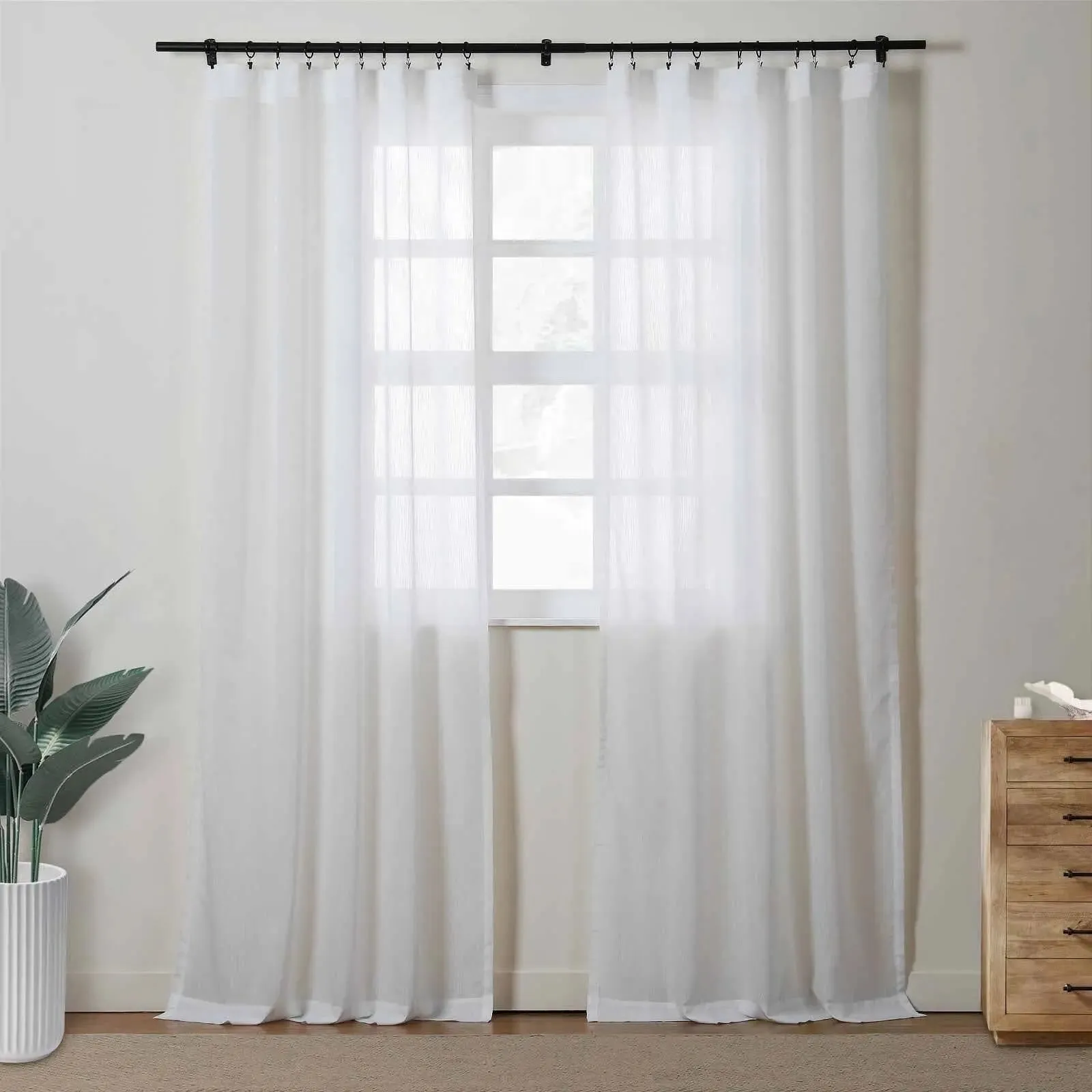 Florida Embossed White Semi Sheer Curtain Soft Top