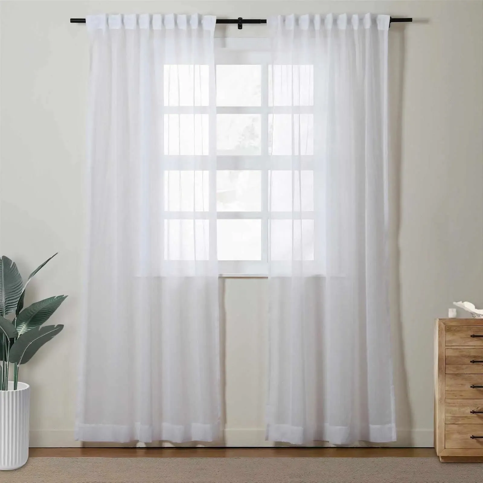 Florida Embossed White Semi Sheer Curtain Soft Top