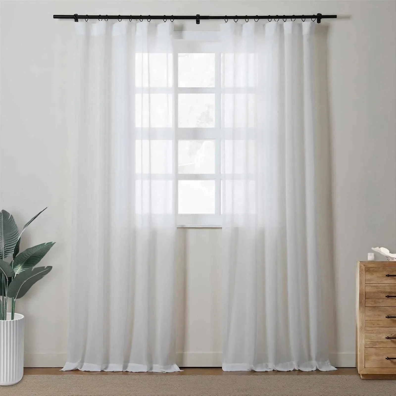 Florida Embossed White Semi Sheer Curtain Soft Top