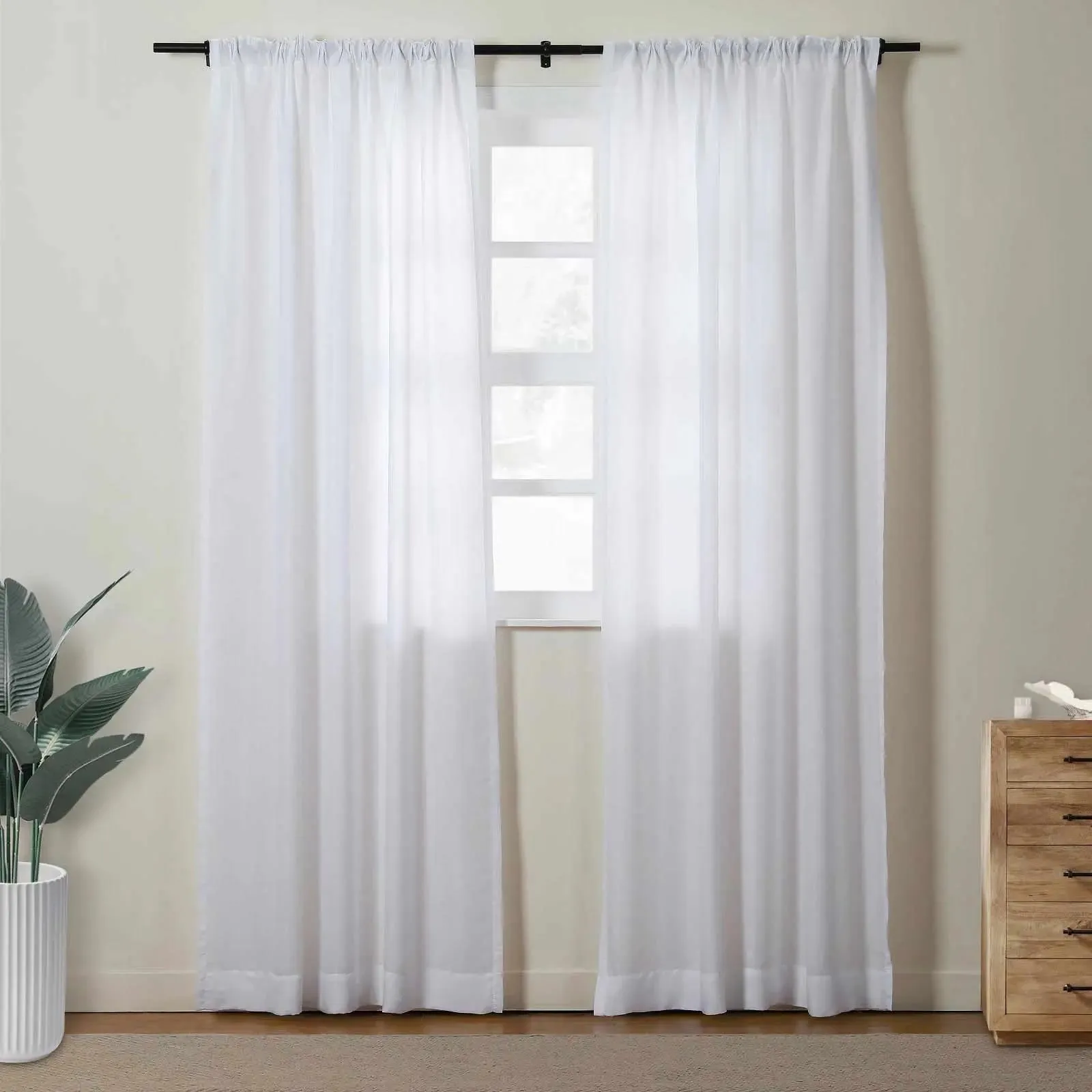 Florida Embossed White Semi Sheer Curtain Soft Top