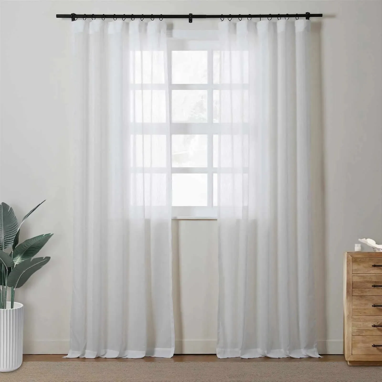Florida Embossed White Semi Sheer Curtain Soft Top