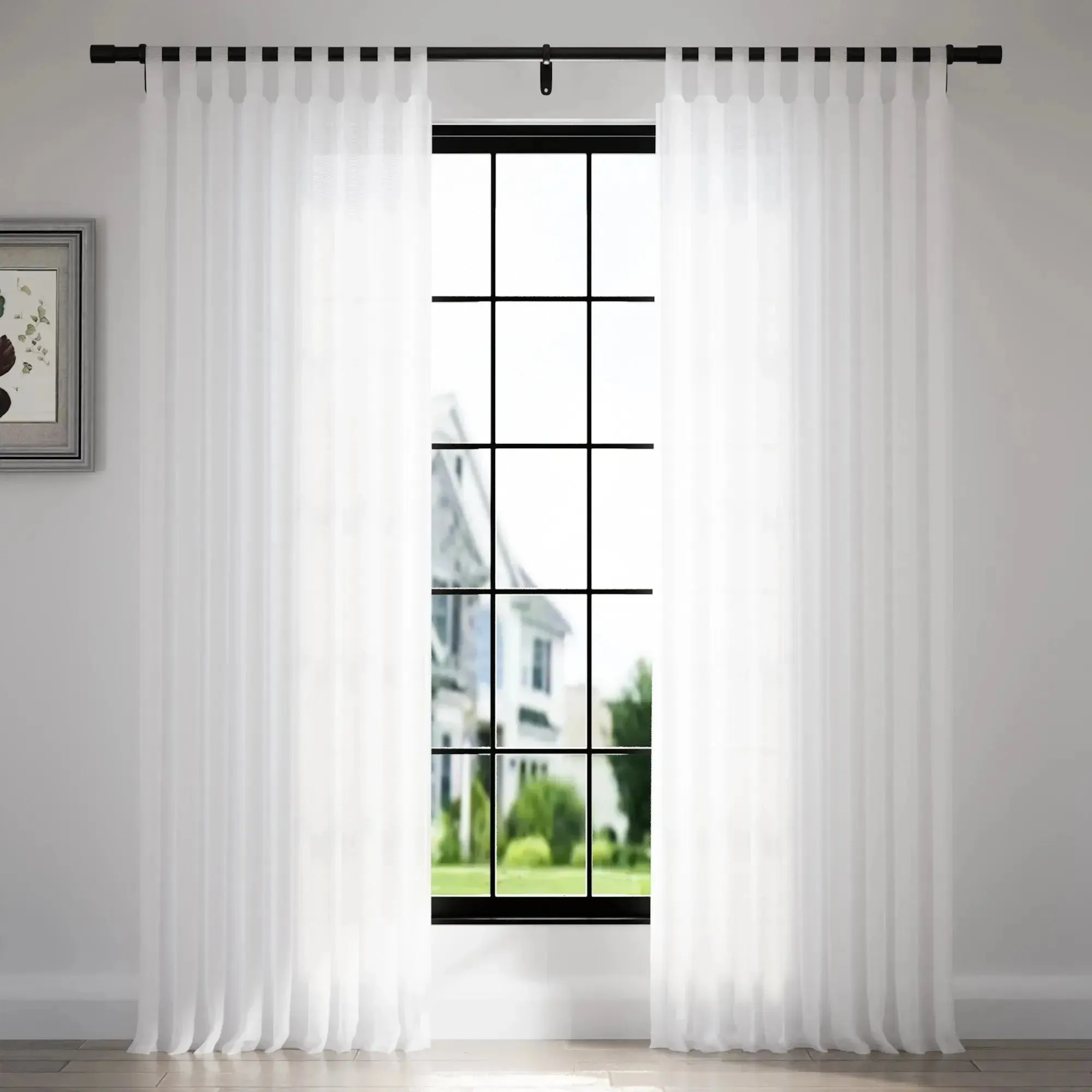 Florida Embossed White Semi Sheer Curtain Soft Top