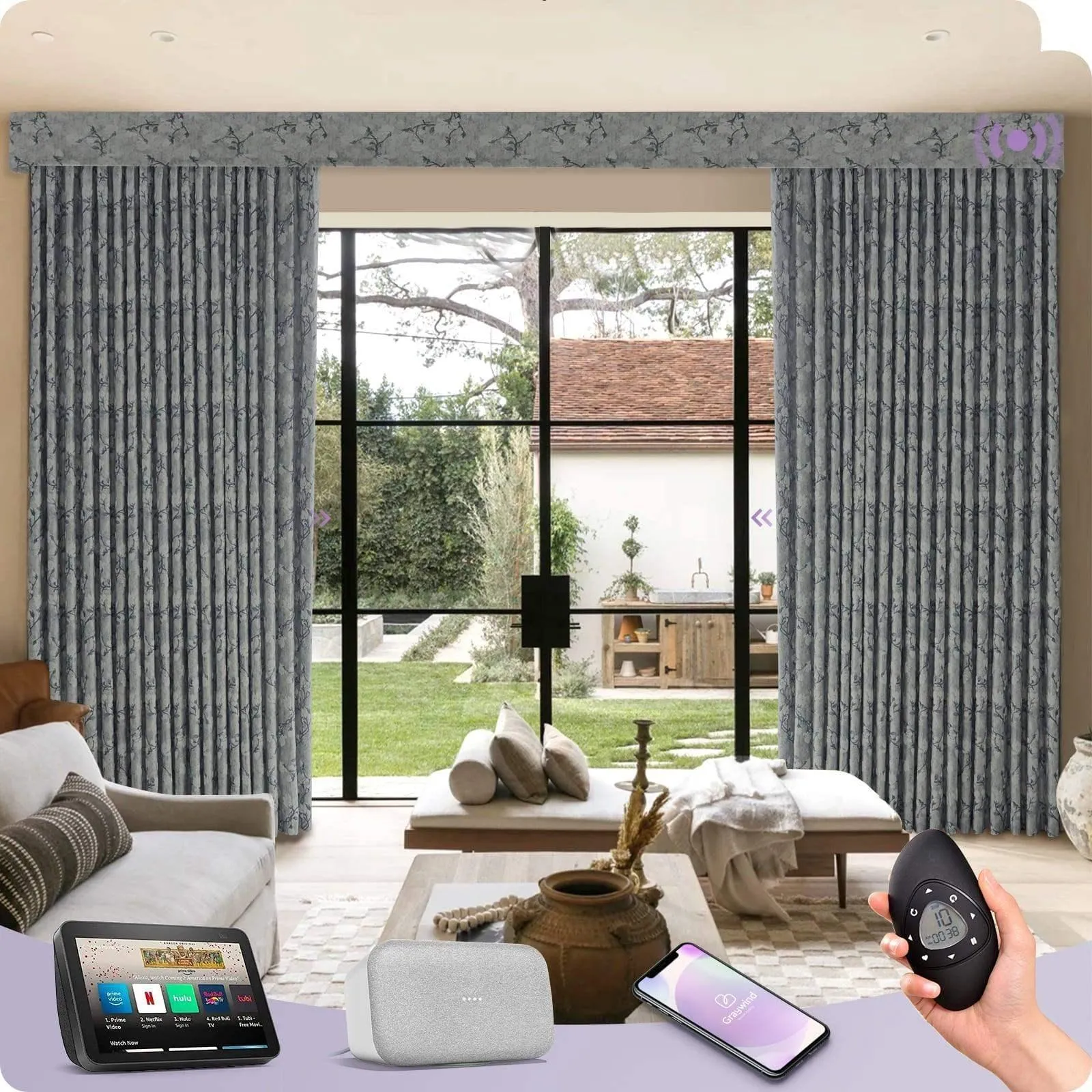 Graywind Rechargeable Smart Curtain | Light Filtering- Designed Series | 40"-220"W