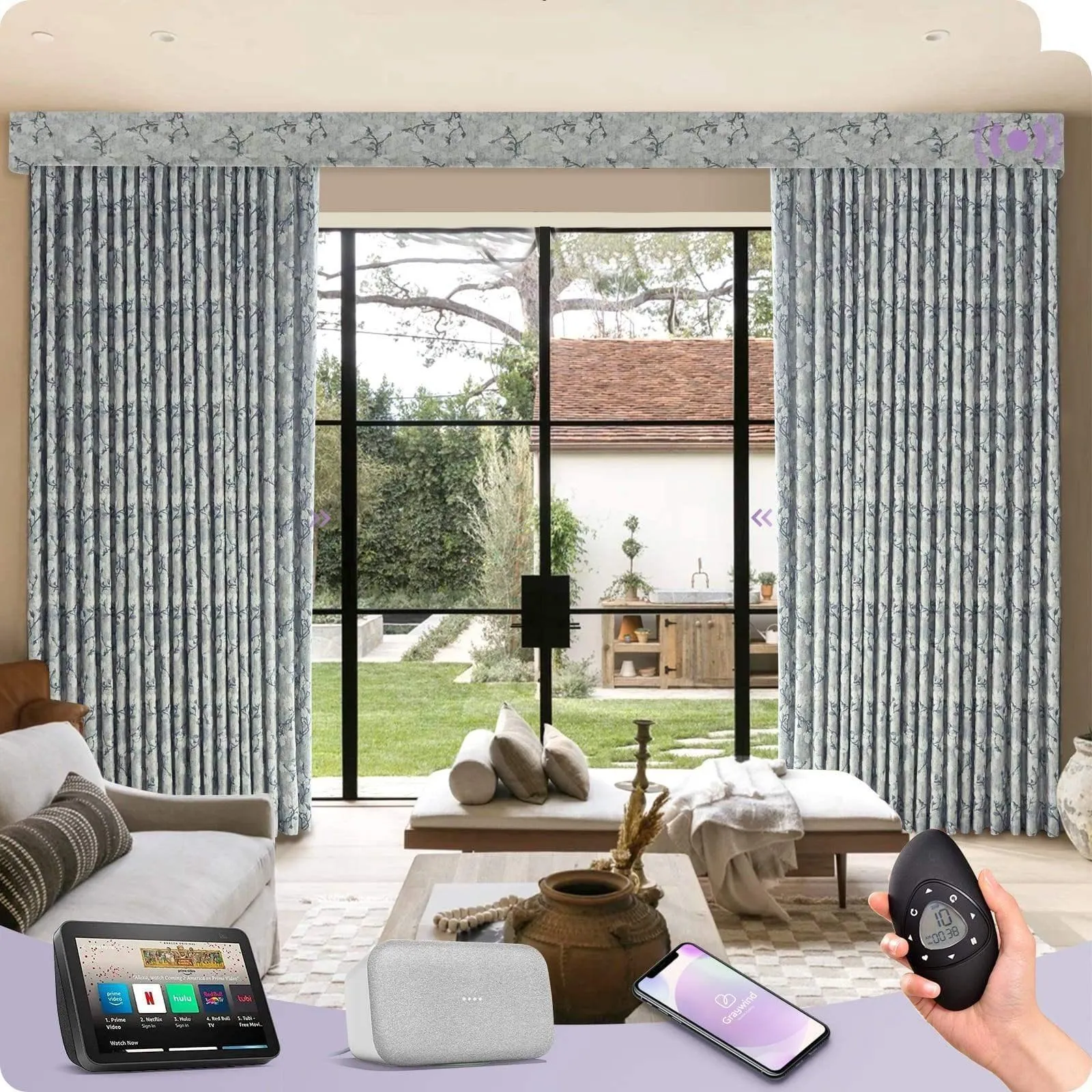 Graywind Rechargeable Smart Curtain | Light Filtering- Designed Series | 40"-220"W