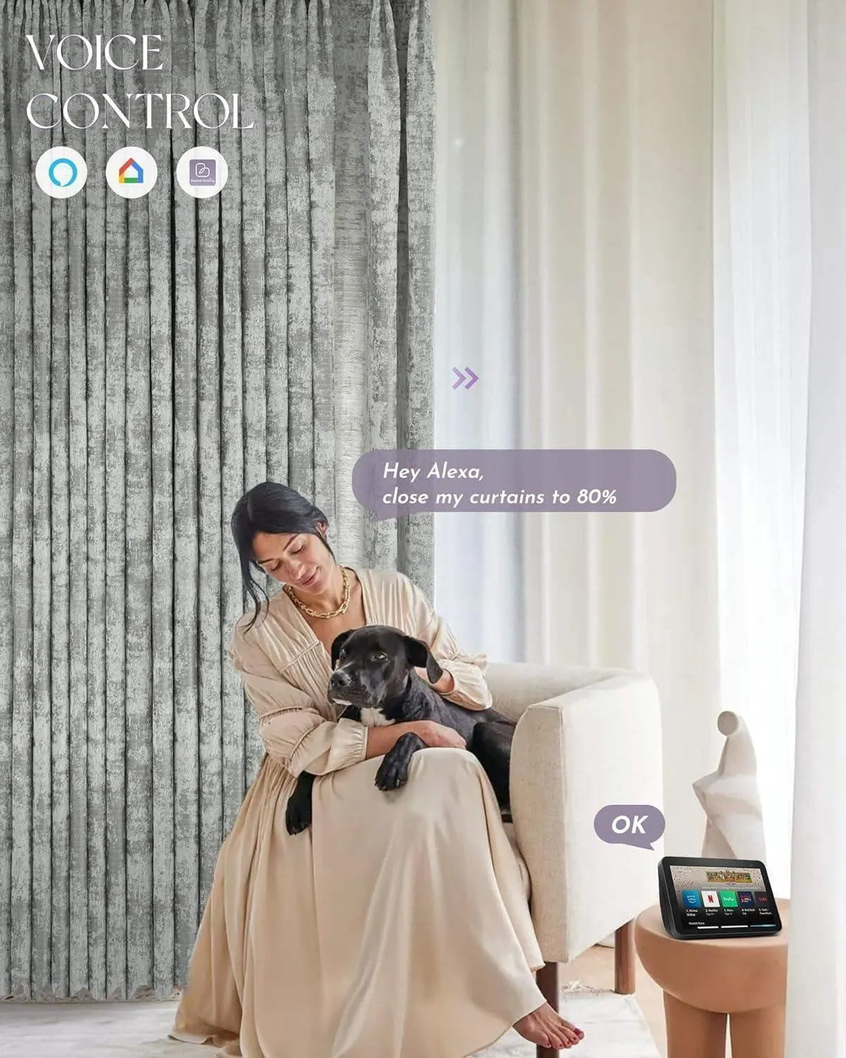 Graywind Rechargeable Smart Curtain | Light Filtering- Designed Series | 40"-220"W