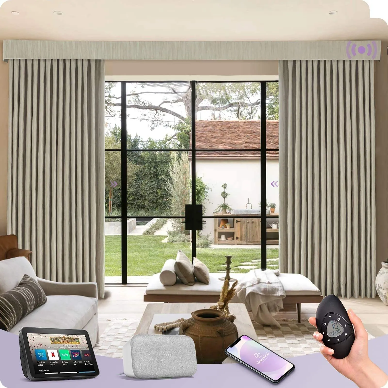Graywind Rechargeable Smart Curtain | Light Filtering- Designed Series | 40"-220"W