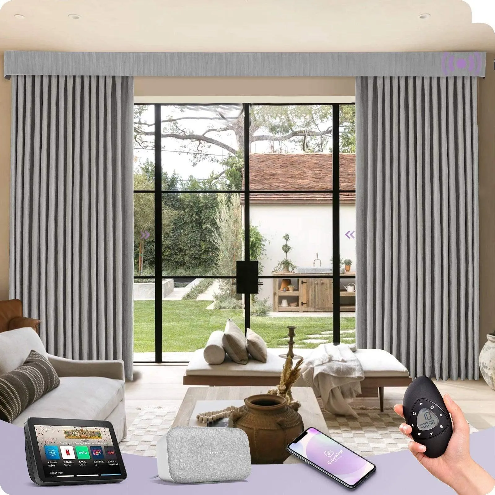 Graywind Rechargeable Smart Curtain | Light Filtering- Designed Series | 40"-220"W
