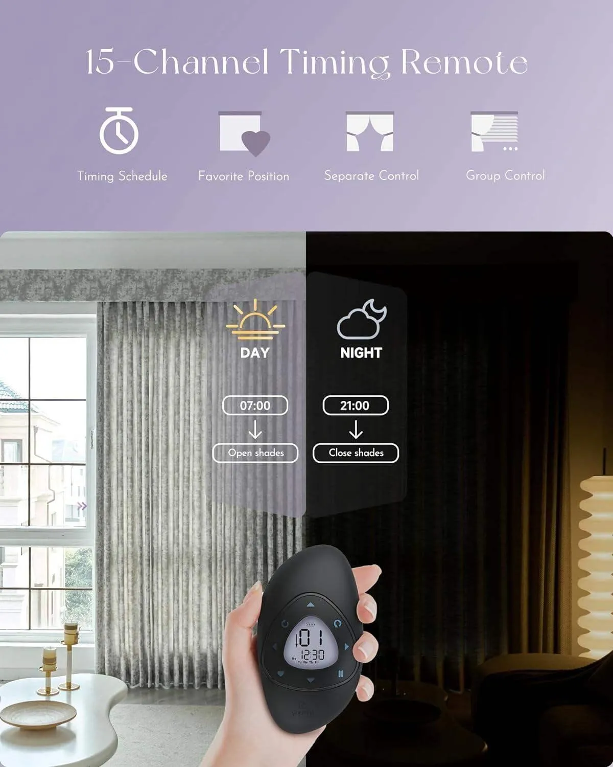 Graywind Rechargeable Smart Curtain | Light Filtering- Designed Series | 40"-220"W