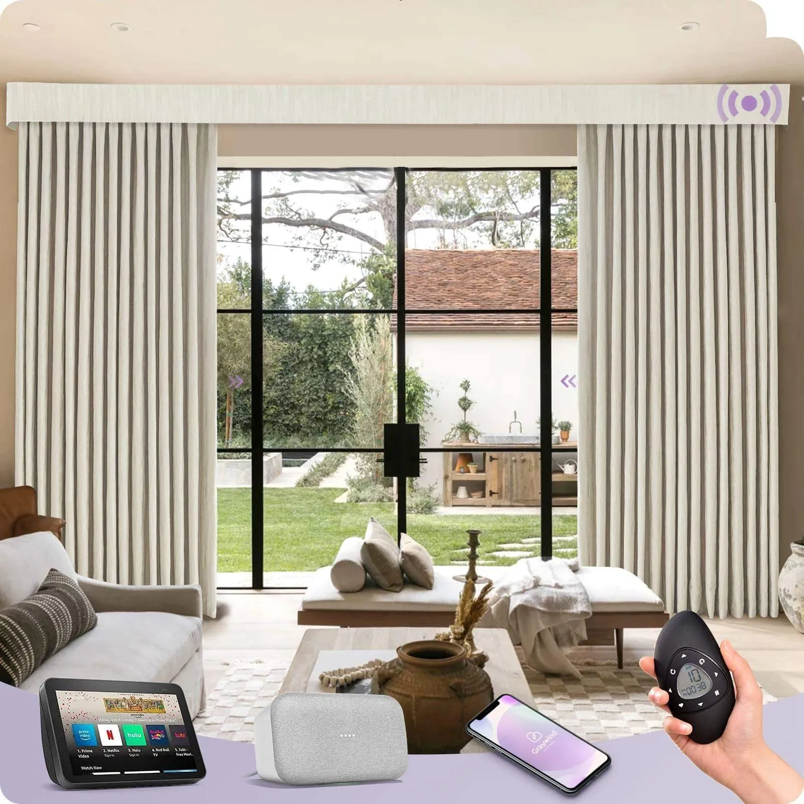 Graywind Rechargeable Smart Curtain | Light Filtering- Designed Series | 40"-220"W