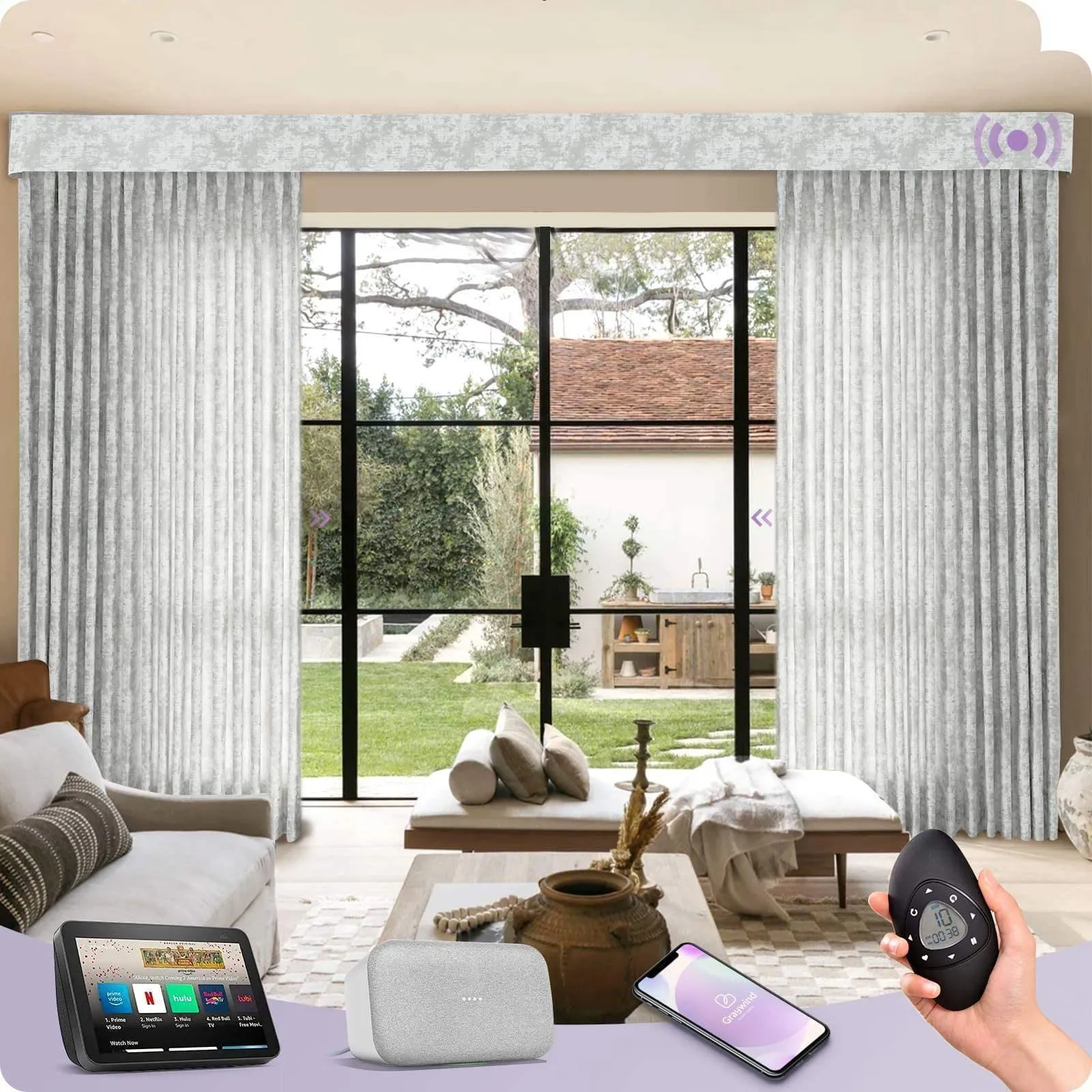 Graywind Rechargeable Smart Curtain | Light Filtering- Designed Series | 40"-220"W