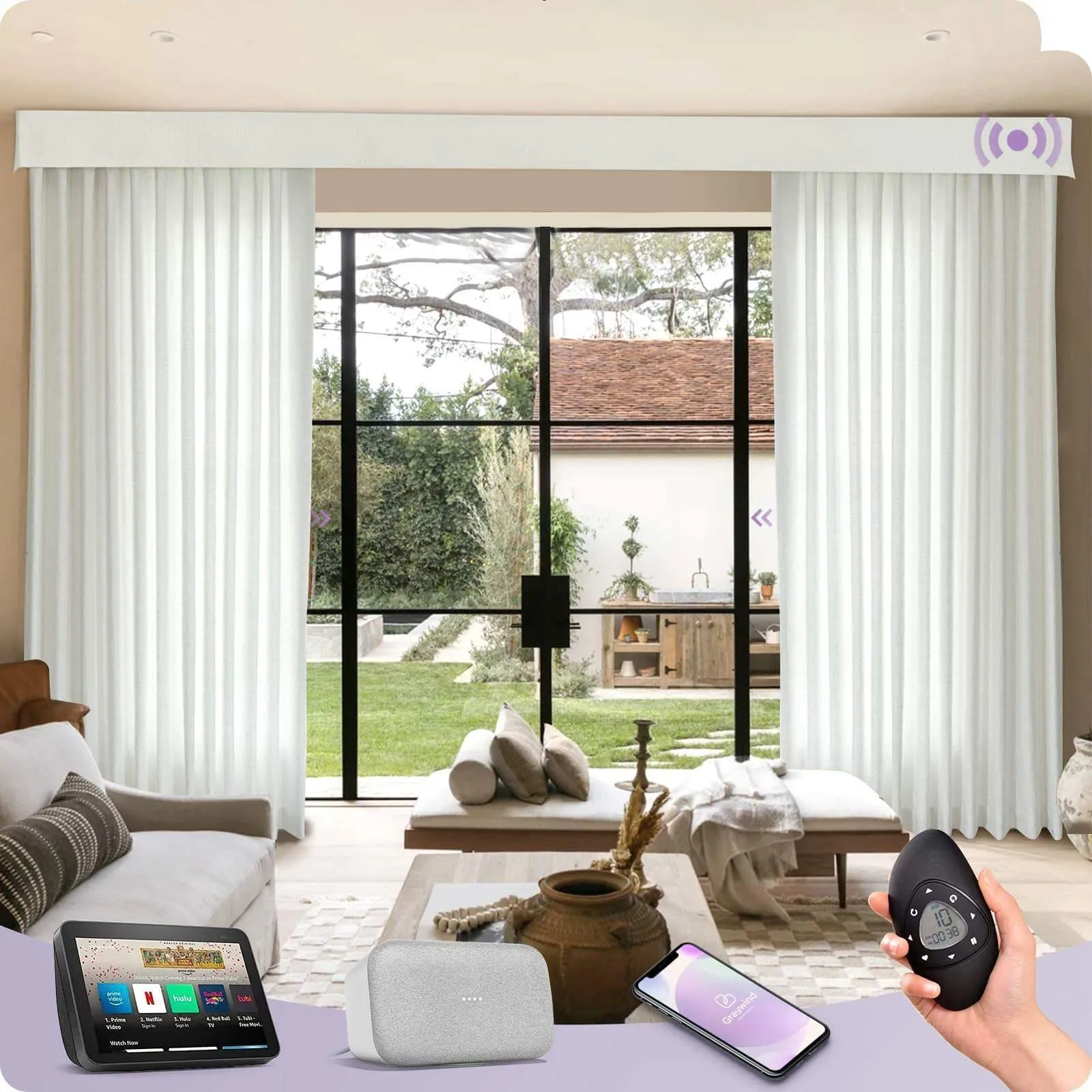 Graywind Rechargeable Smart Curtain | Light Filtering- Designed Series | 40"-220"W