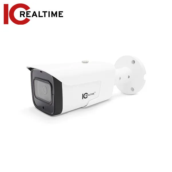 4MP IP Indoor/Outdoor Mid-Size Bullet Camera with Motorized Varifocal Lens, Smart IR, and POE Support - IC Realtime IPFX-B40V-IRW2