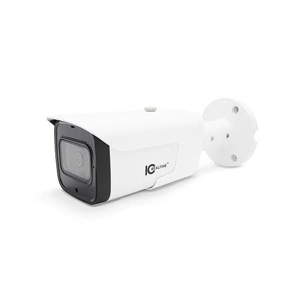 4MP IP Indoor/Outdoor Mid-Size Bullet Camera with Motorized Varifocal Lens, Smart IR, and POE Support - IC Realtime IPFX-B40V-IRW2