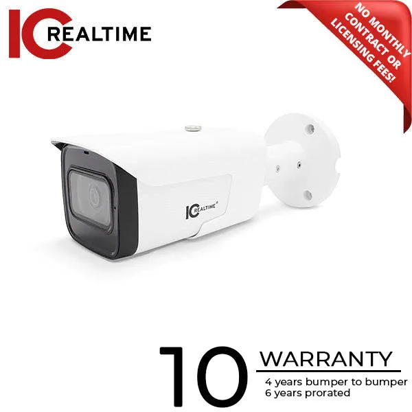 4MP IP Indoor/Outdoor Mid-Size Bullet Camera with Motorized Varifocal Lens, Smart IR, and POE Support - IC Realtime IPFX-B40V-IRW2