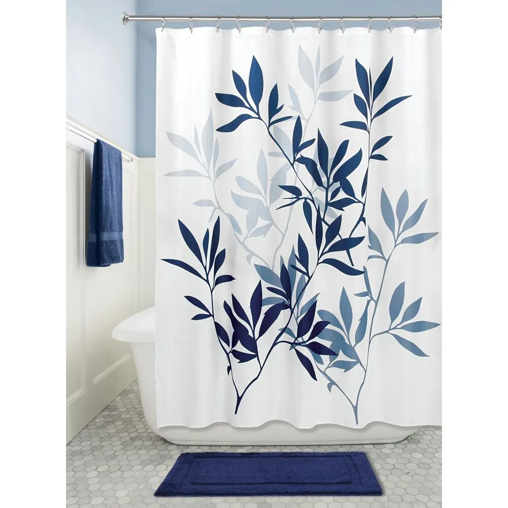 iDesign Leaves Shower Curtain 72" x 72" in Navy and Slate Blue