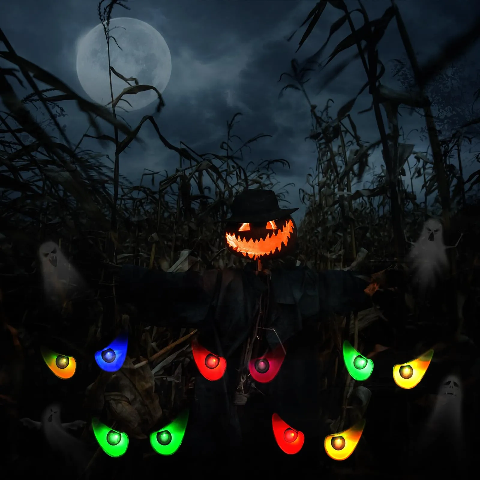 iShabao Halloween Ghost Eyes Lights, Battery Halloween Lights with RGB Flashing Eyes, Lighted Up Eyeball Halloween Decorations Lights for Indoor Outdoor Room Party Garden Graveyard Carnival Decor