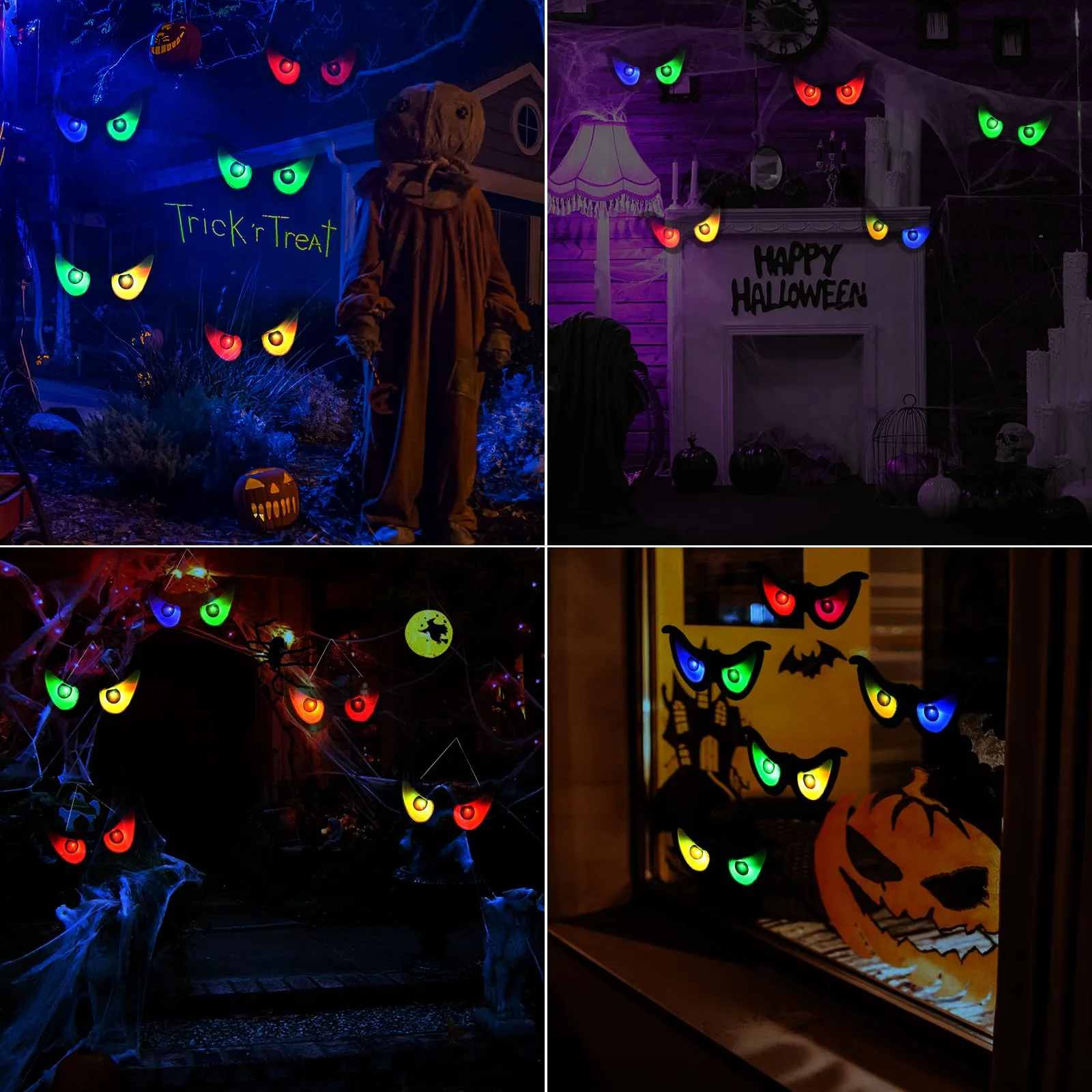 iShabao Halloween Ghost Eyes Lights, Battery Halloween Lights with RGB Flashing Eyes, Lighted Up Eyeball Halloween Decorations Lights for Indoor Outdoor Room Party Garden Graveyard Carnival Decor