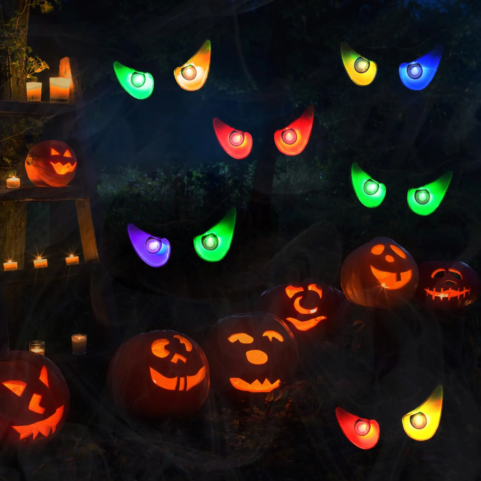 iShabao Halloween Ghost Eyes Lights, Battery Halloween Lights with RGB Flashing Eyes, Lighted Up Eyeball Halloween Decorations Lights for Indoor Outdoor Room Party Garden Graveyard Carnival Decor