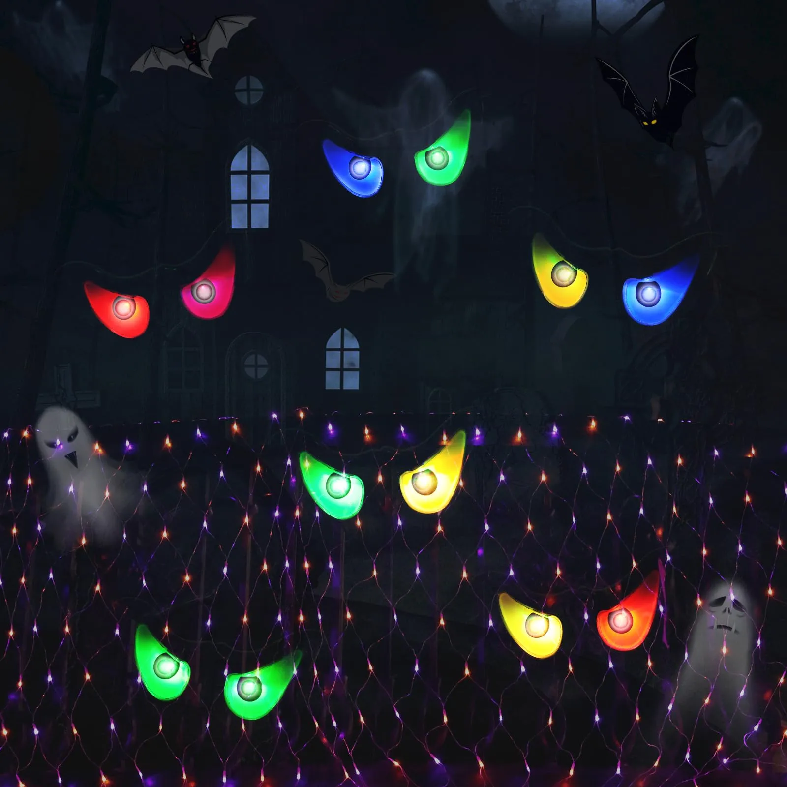 iShabao Halloween Ghost Eyes Lights, Battery Halloween Lights with RGB Flashing Eyes, Lighted Up Eyeball Halloween Decorations Lights for Indoor Outdoor Room Party Garden Graveyard Carnival Decor