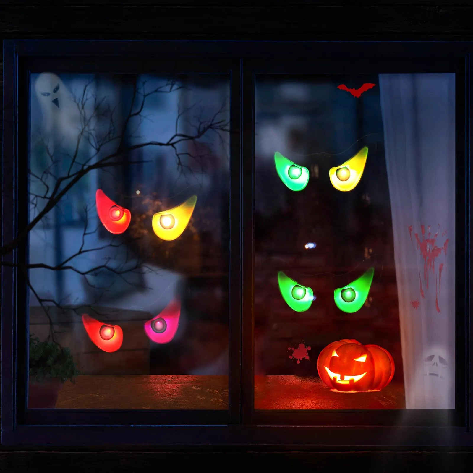 iShabao Halloween Ghost Eyes Lights, Battery Halloween Lights with RGB Flashing Eyes, Lighted Up Eyeball Halloween Decorations Lights for Indoor Outdoor Room Party Garden Graveyard Carnival Decor
