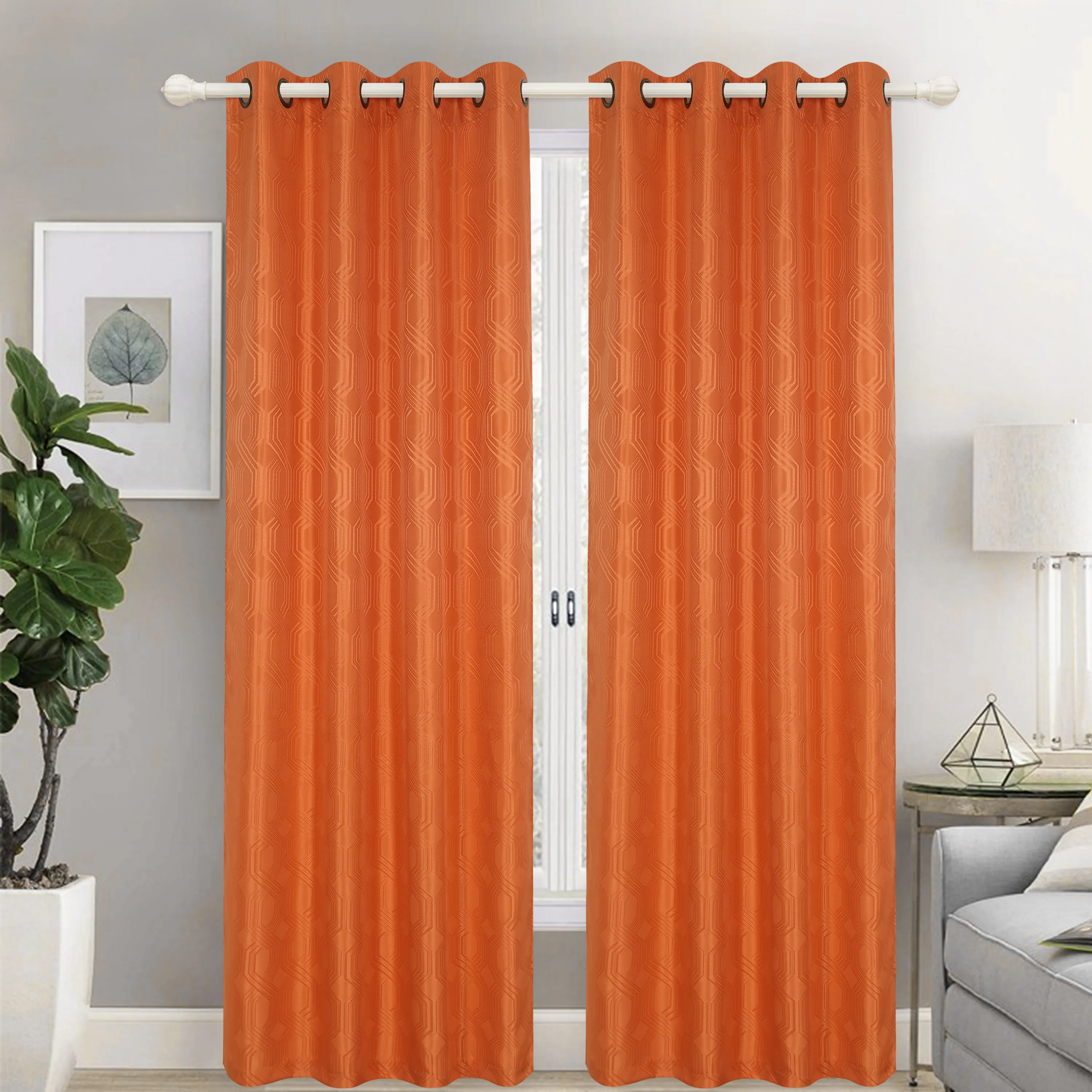 Jacquard Stripe Fabric Grommet Top Window Curtain Panel, 81025
