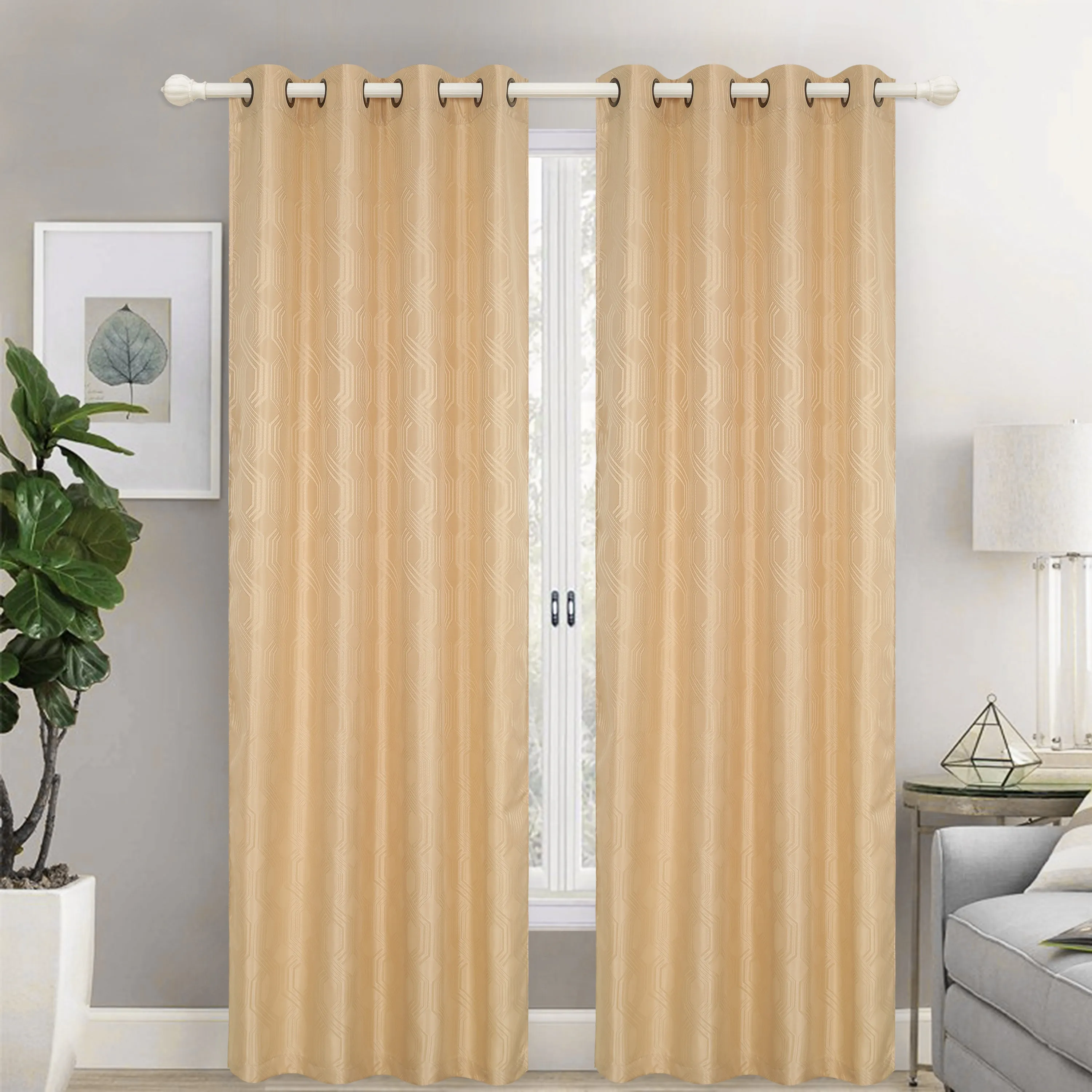 Jacquard Stripe Fabric Grommet Top Window Curtain Panel, 81025