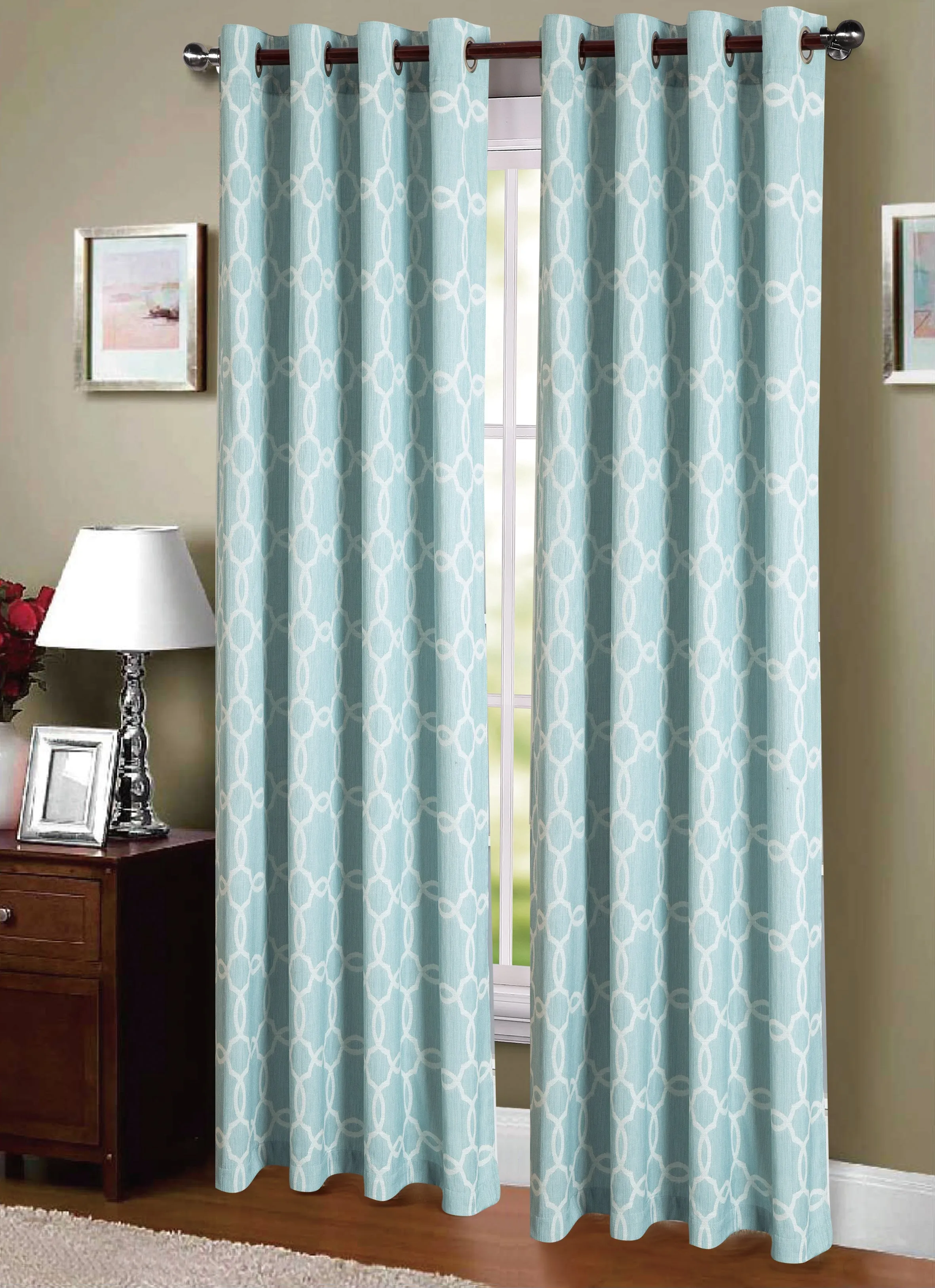 Jacquard Weave Geometric Grommet Top Window Curtain Panel FF1015