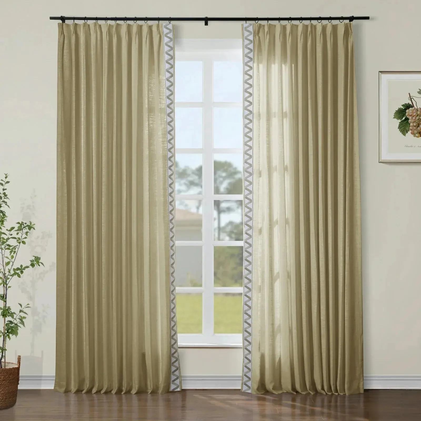 Jawara Luxury Linen Cotton Curtains with Border Trim (Sold per Pair)