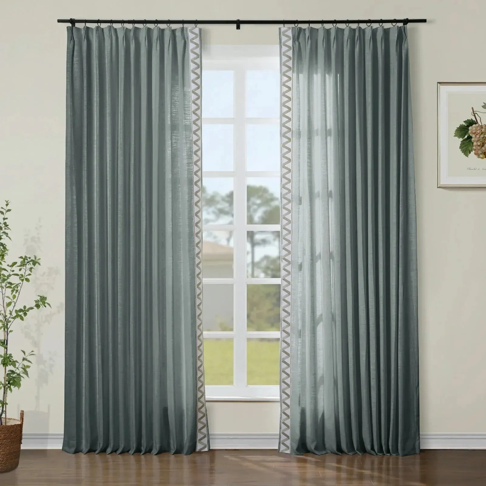 Jawara Luxury Linen Cotton Curtains with Border Trim (Sold per Pair)
