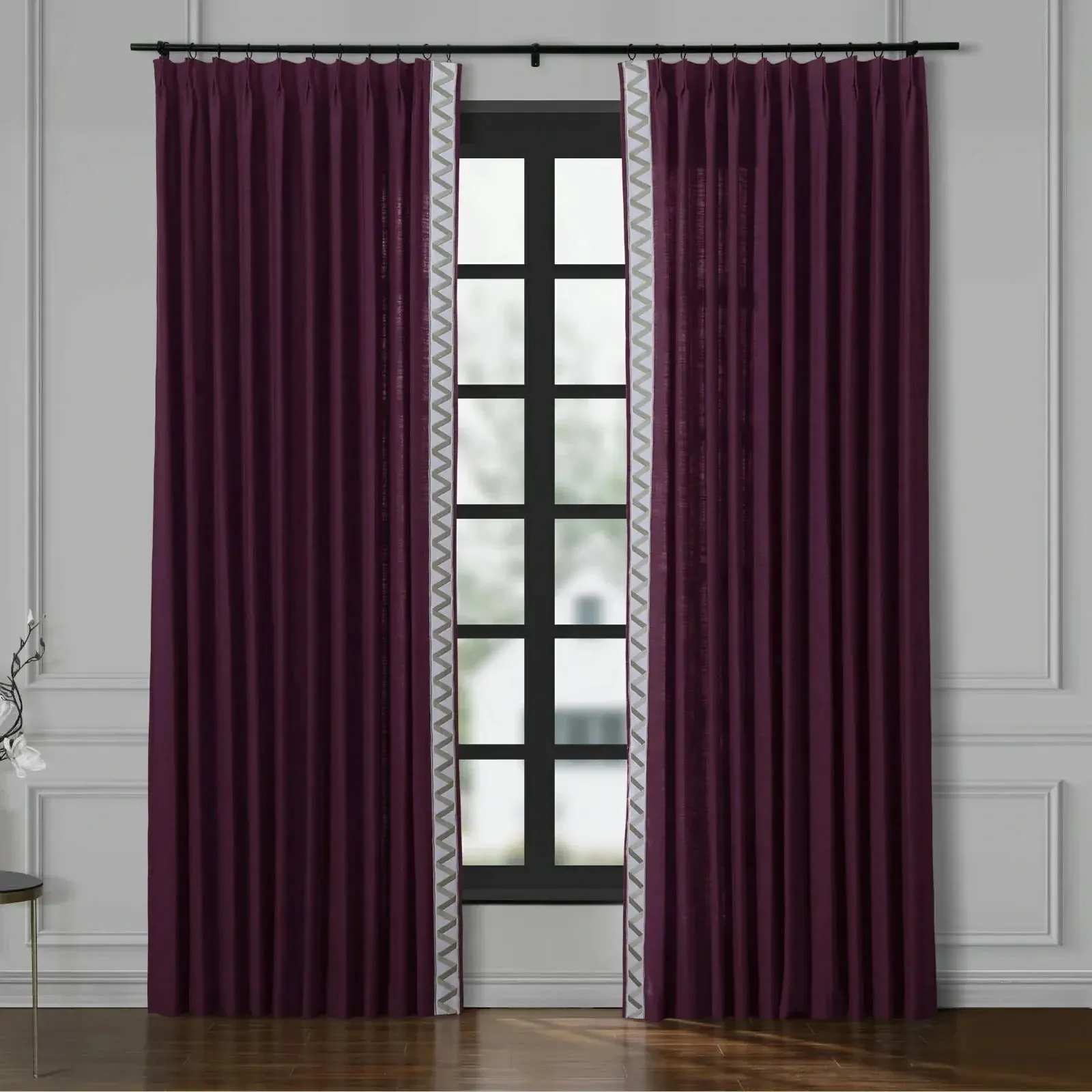 Jawara Luxury Linen Cotton Curtains with Border Trim (Sold per Pair)