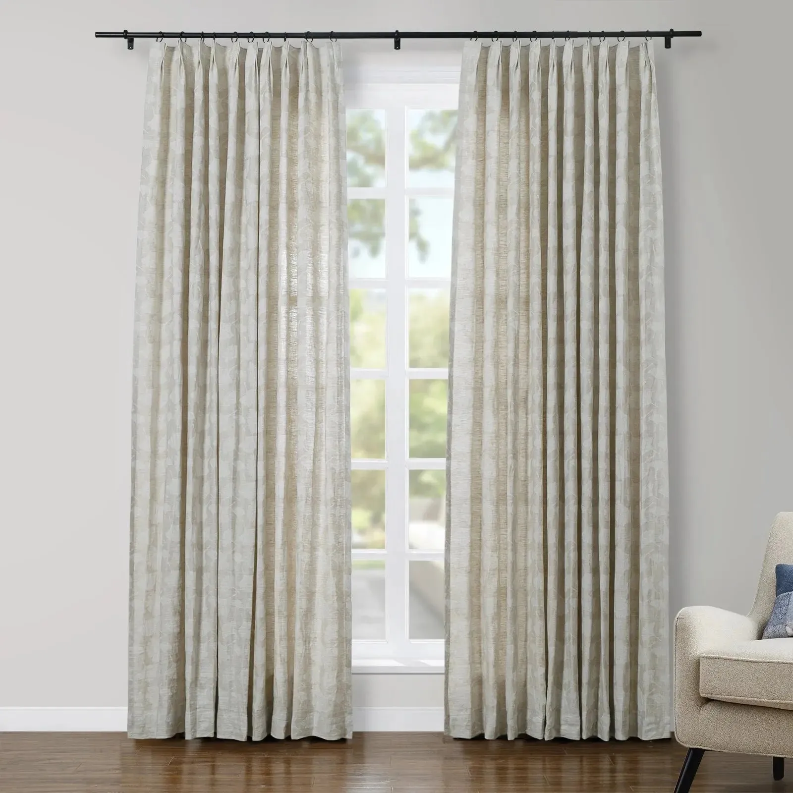 Lance 100% Linen Jacquard Curtain Pleated