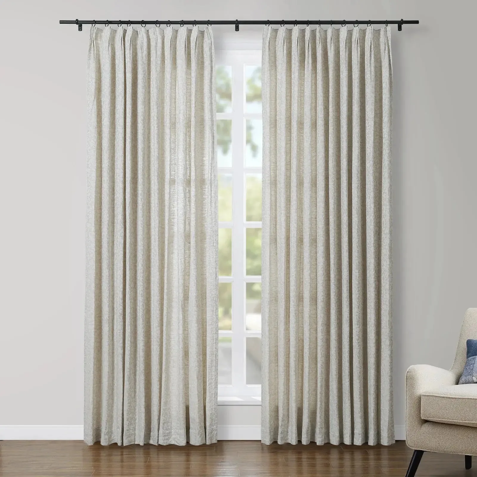 Lance 100% Linen Jacquard Curtain Pleated