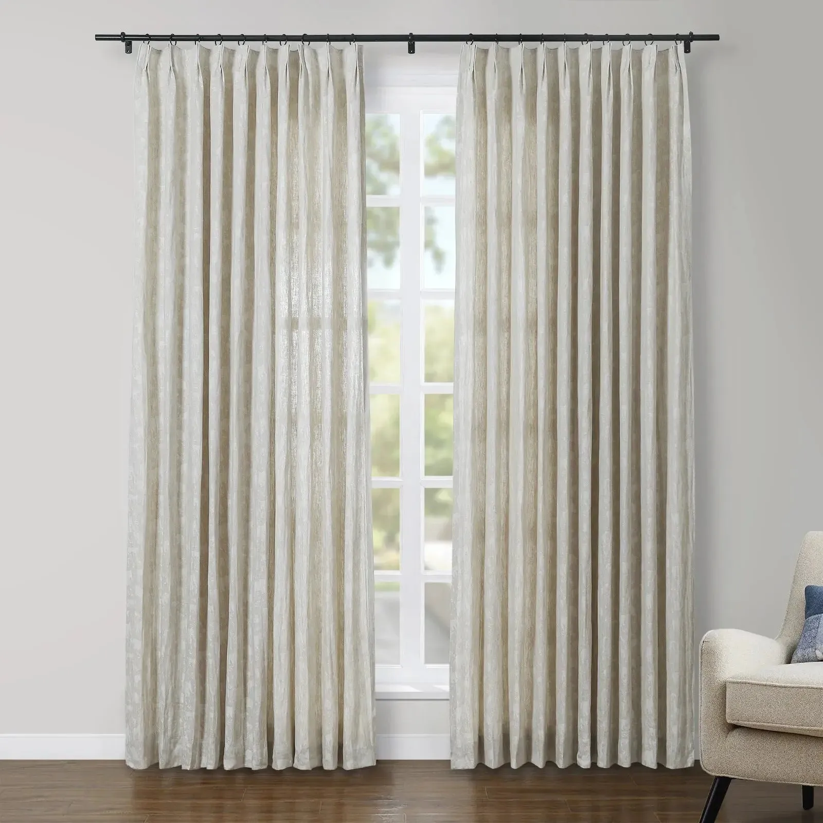 Lance 100% Linen Jacquard Curtain Pleated