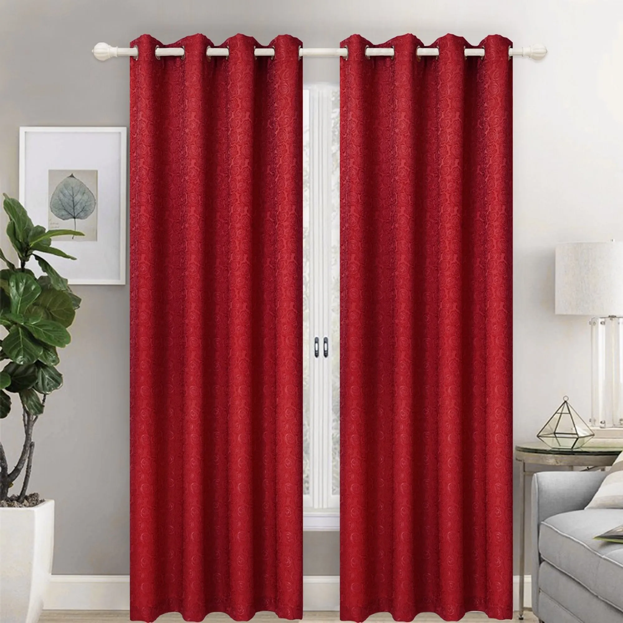 Lined And Interlined Embroidered Grommet Top Window Curtain Panel Drape, 81001