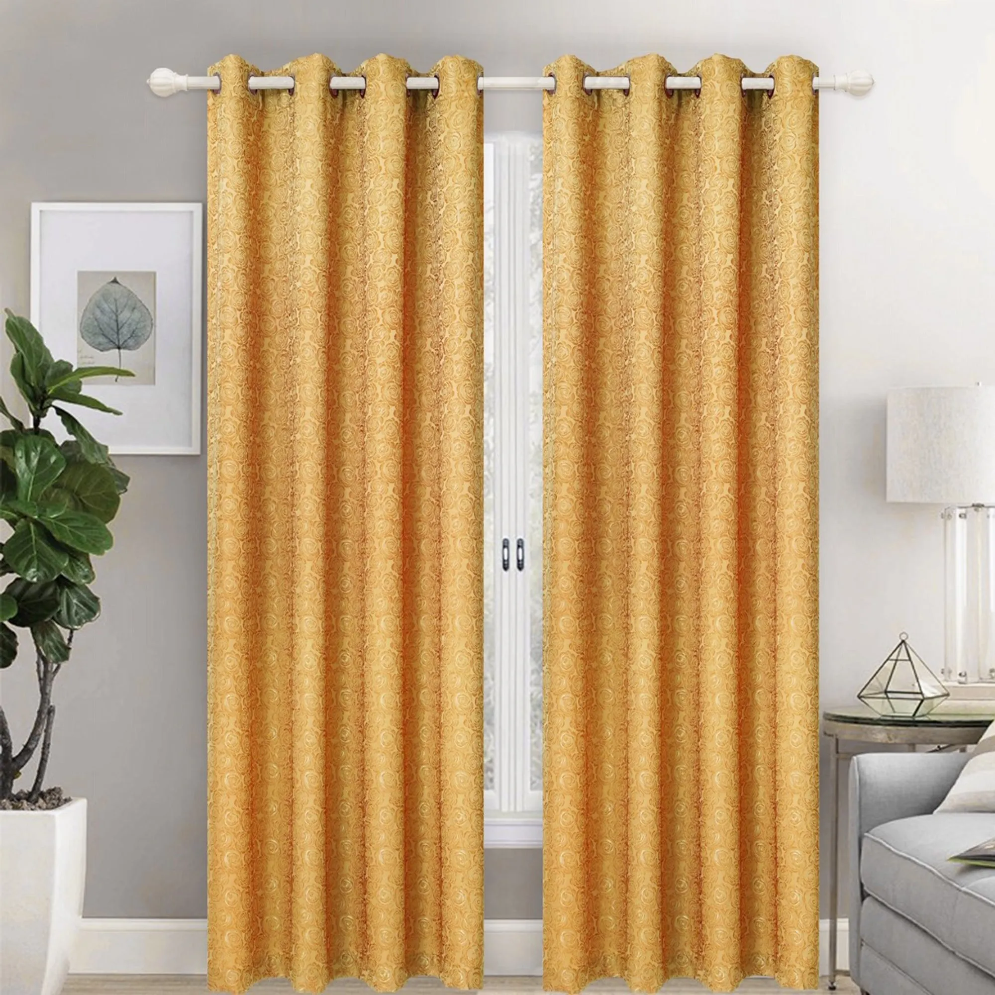 Lined And Interlined Embroidered Grommet Top Window Curtain Panel Drape, 81001