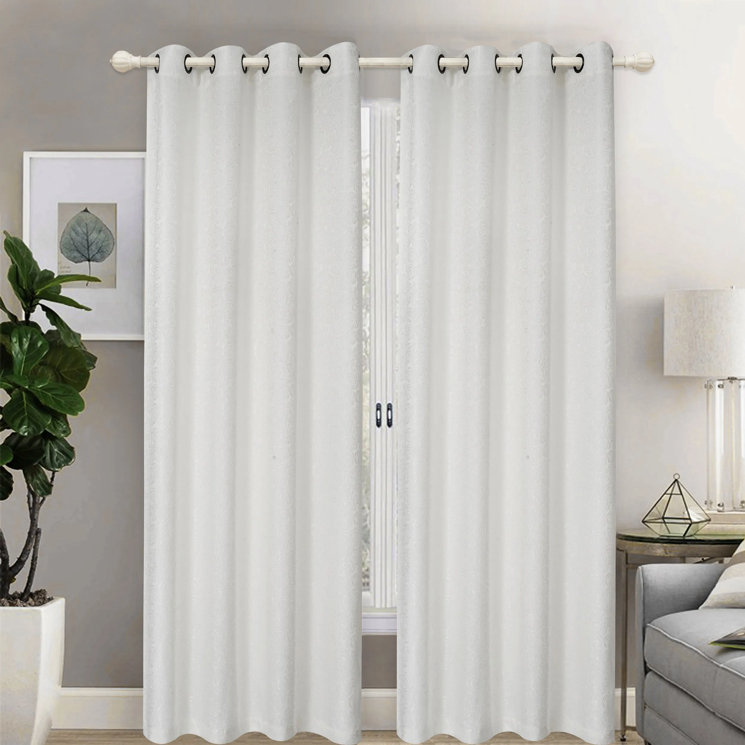 Lined And Interlined Embroidered Grommet Top Window Curtain Panel Drape, 81001