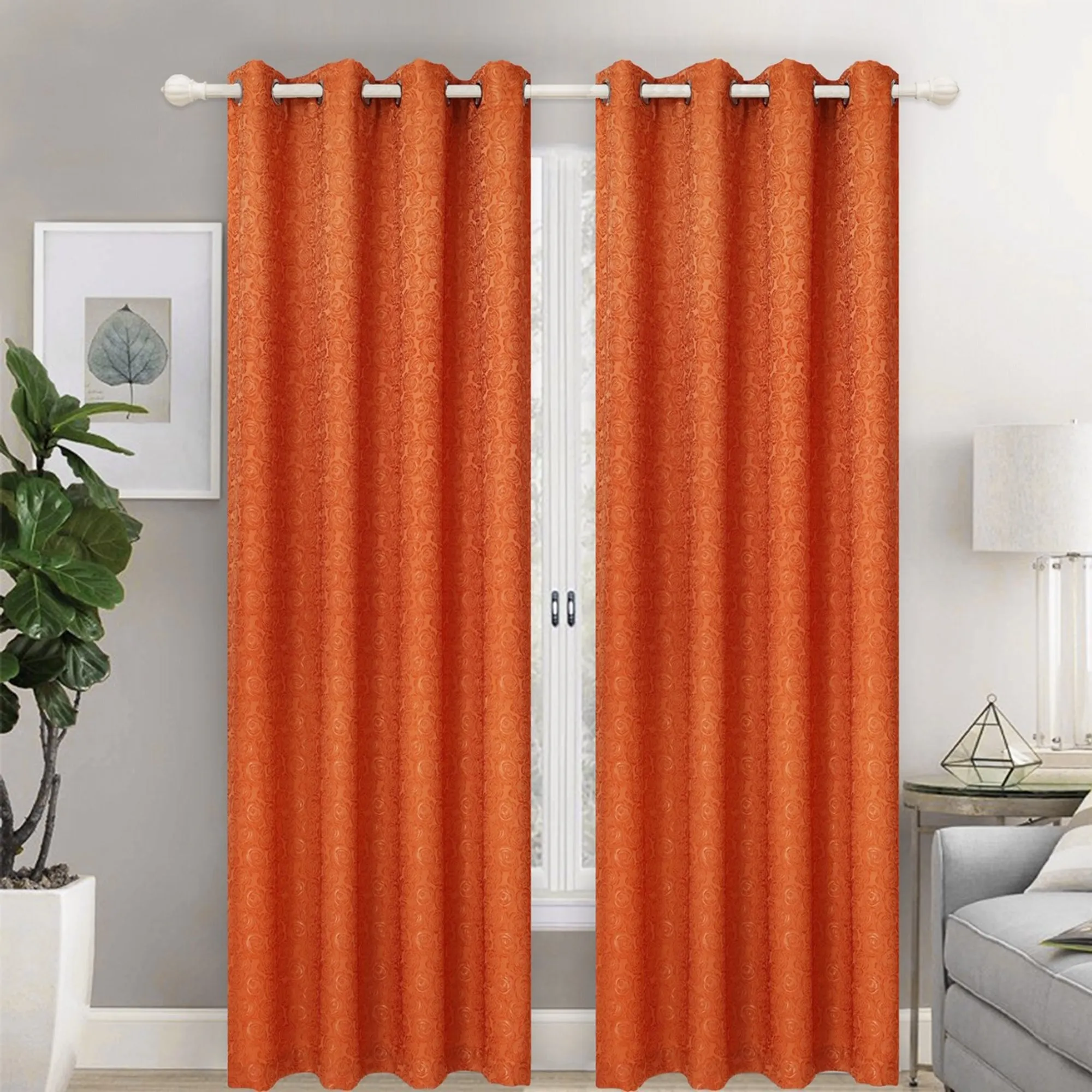 Lined And Interlined Embroidered Grommet Top Window Curtain Panel Drape, 81001