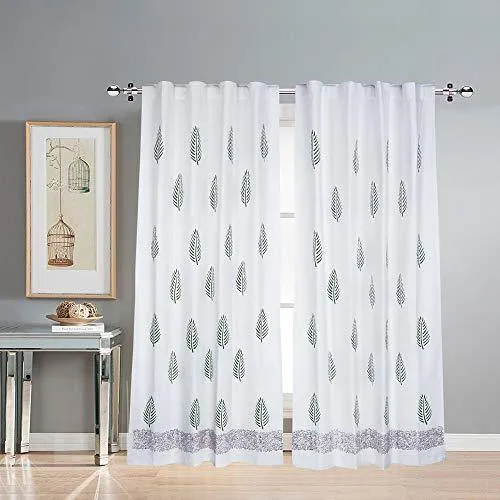 LINENWALAS Cotton Curtains for Long Doors 9 Feet Set of 2, Linen Textured Long Doors Curtains for Home Decor, Hangs Elegantly with Back Loops (4.5ft x 9ft, Multi)