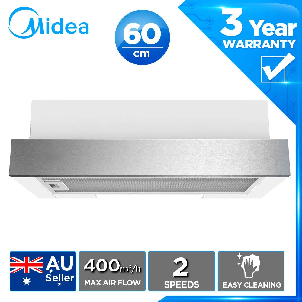 Midea RangeHood 60cm Slide Out 2 speeds stainless steel fascia panel Twin motors RangeHood -K