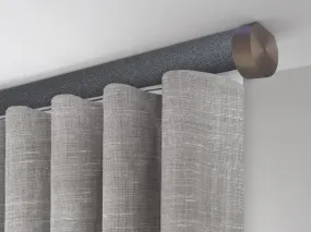 Motorised ceiling fix curtain pole set in 50mm dia. black pepper wrap with end cap finials