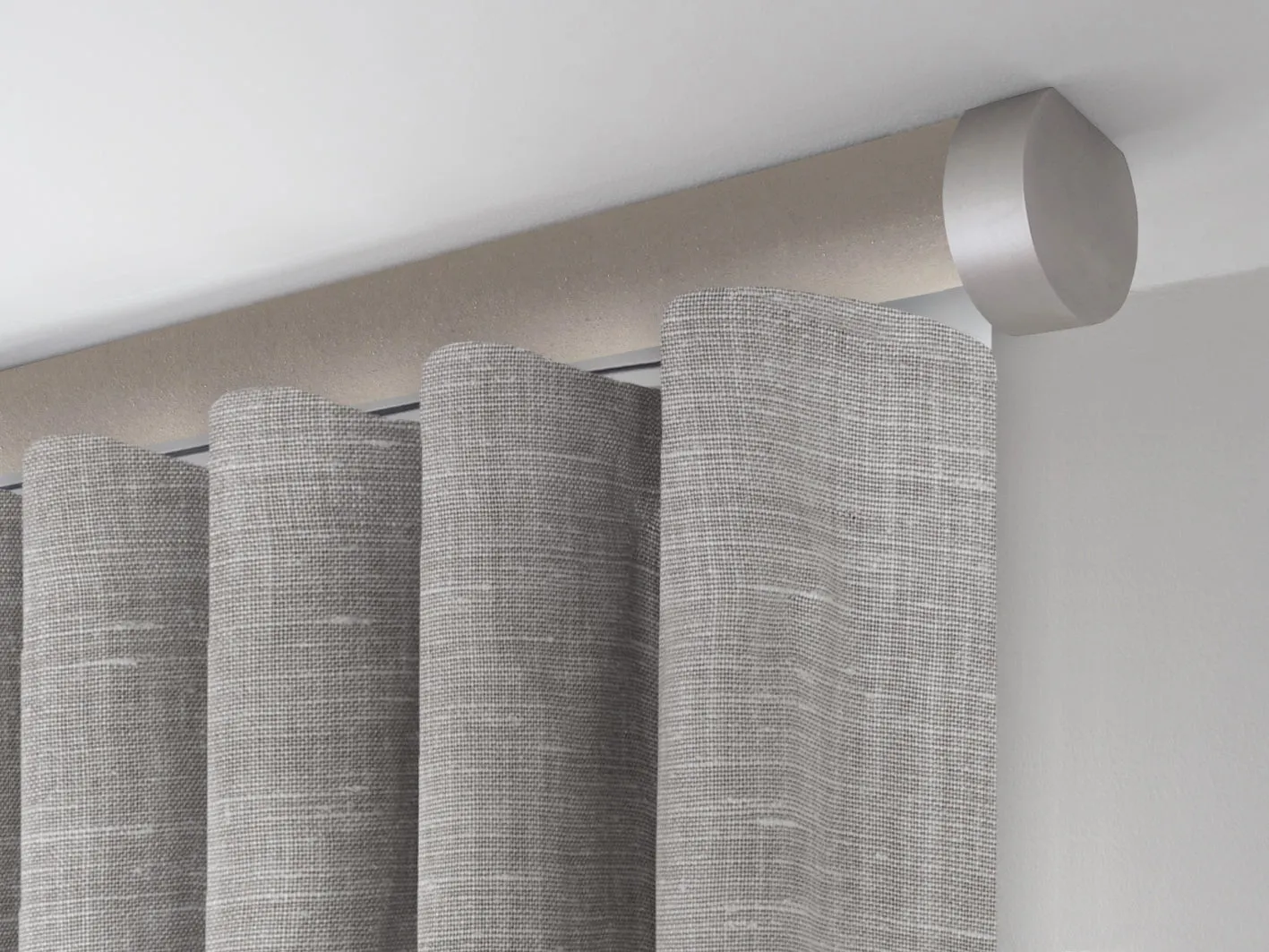 Motorised ceiling fix curtain pole set in 50mm dia. fawn wrap with end cap finials