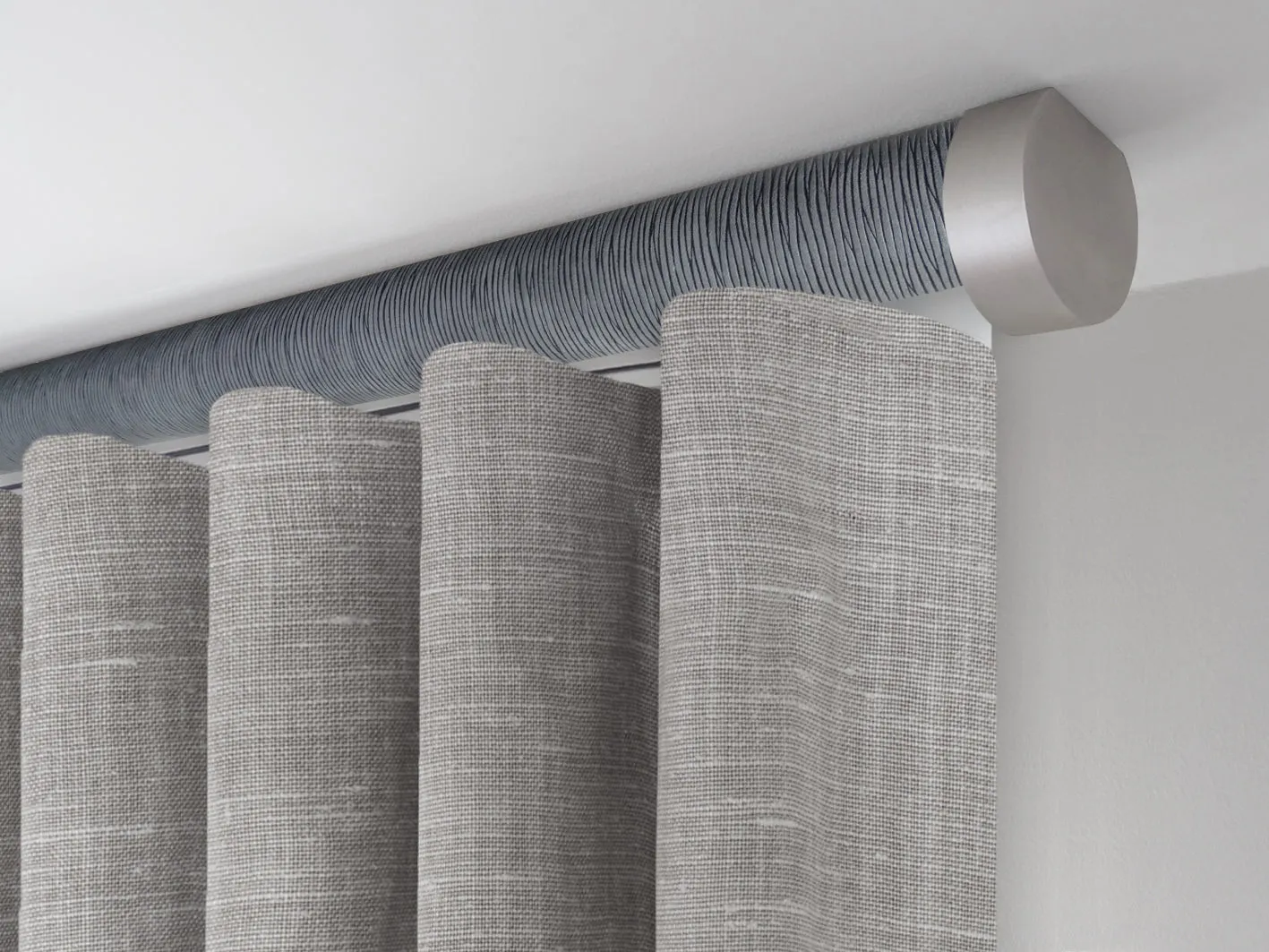 Motorised ceiling fix curtain pole set in 50mm dia. flint wrap with end cap finials