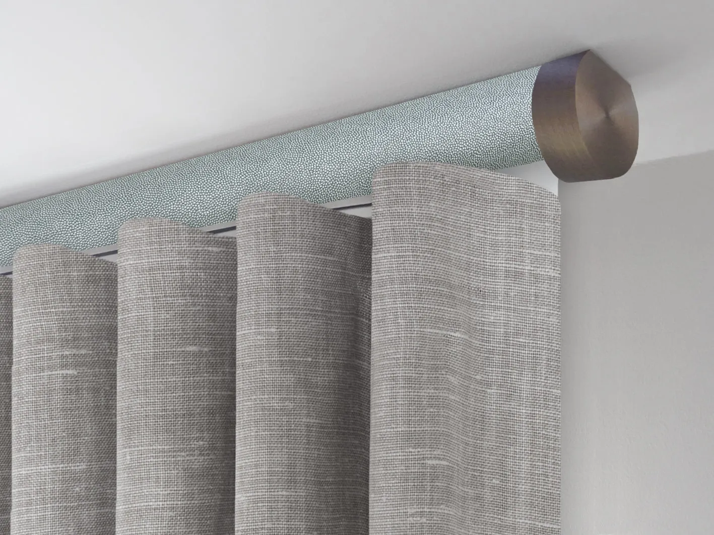 Motorised ceiling fix curtain pole set in 50mm dia. moonlight wrap with end cap finials