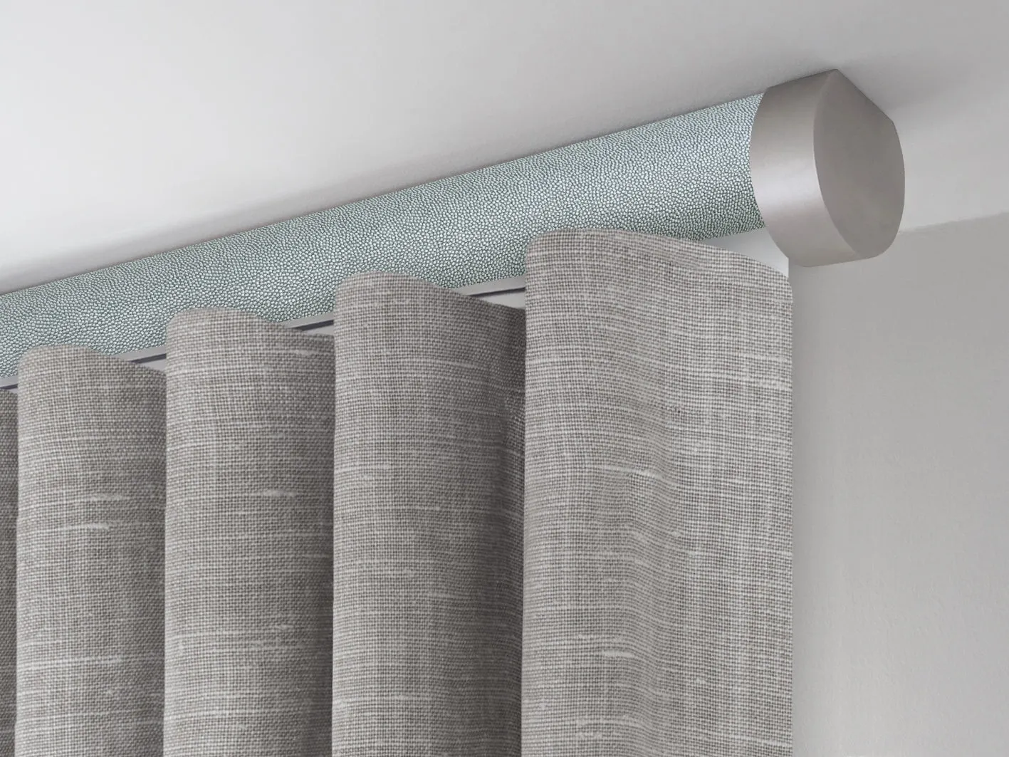 Motorised ceiling fix curtain pole set in 50mm dia. moonlight wrap with end cap finials