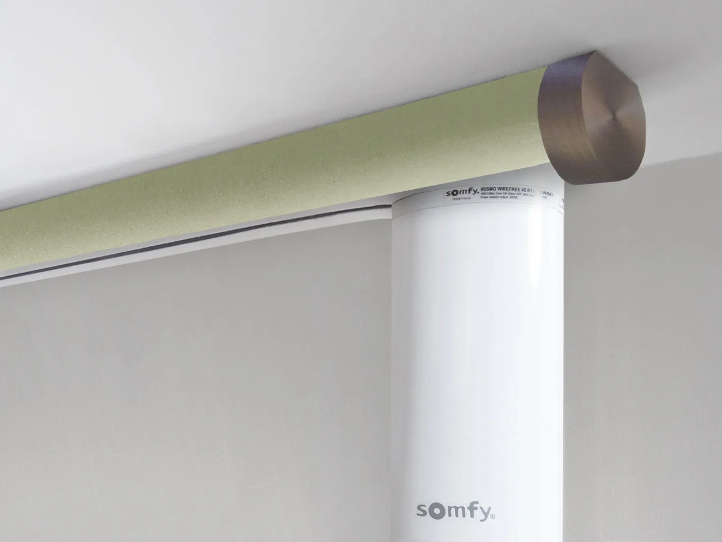Motorised ceiling fix curtain pole set in 50mm dia. new acorn wrap with end cap finials