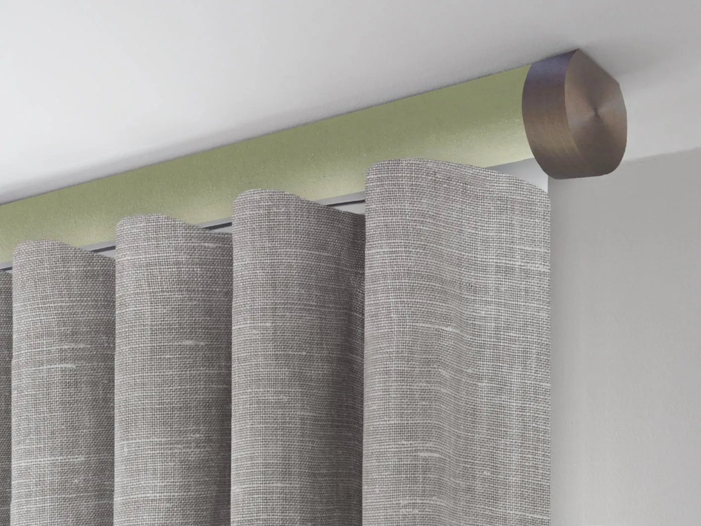 Motorised ceiling fix curtain pole set in 50mm dia. new acorn wrap with end cap finials