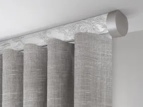 Motorised ceiling fix curtain pole set in 50mm dia. nordic white wrap with end cap finials